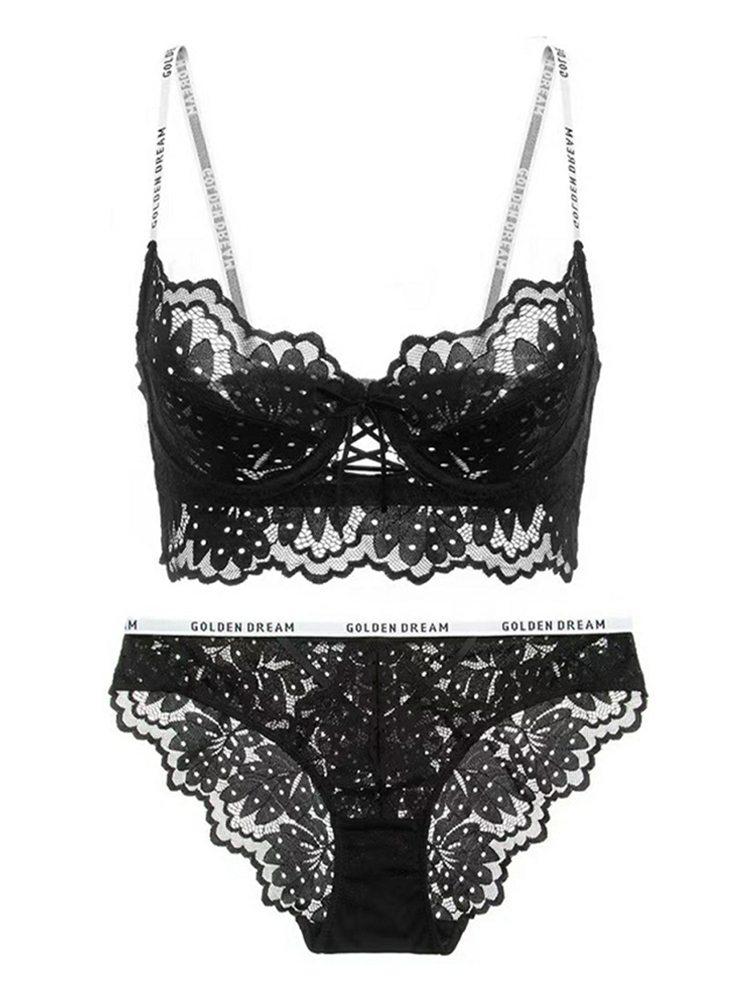 Sexy  lace fashion alphabet shoulder straps push-up shaping bra set CA23050460PI