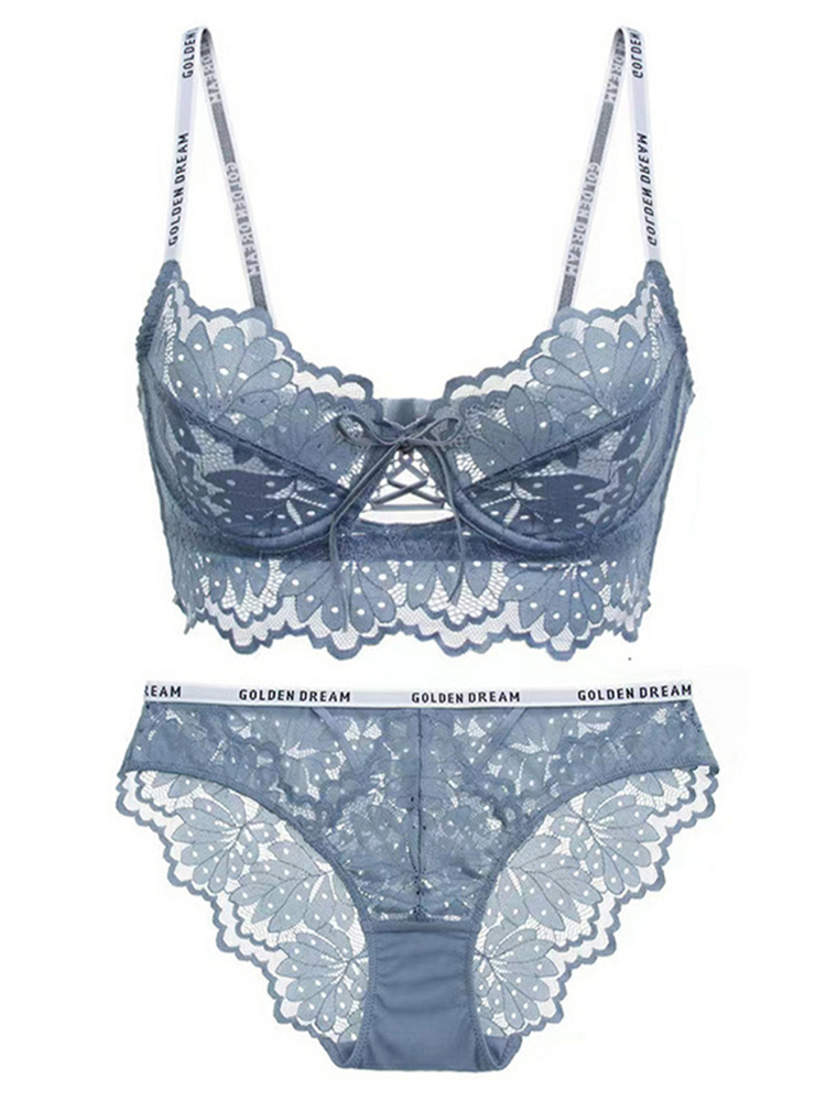 Sexy  lace fashion alphabet shoulder straps push-up shaping bra set CA23050460PI