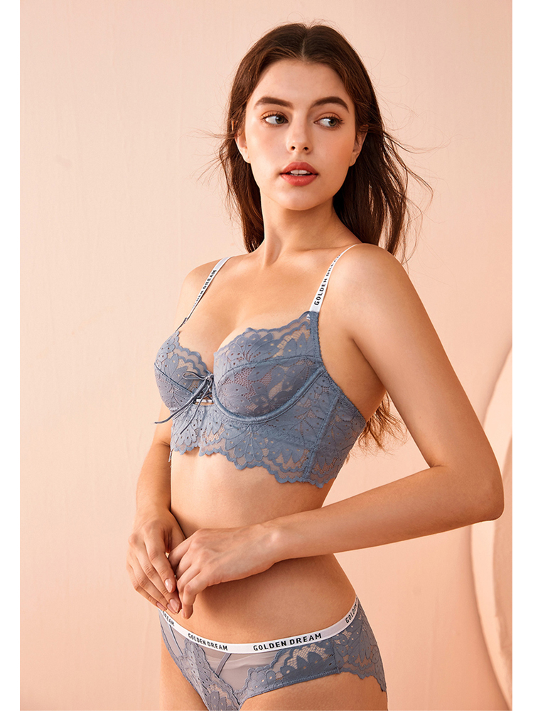 Sexy  lace fashion alphabet shoulder straps push-up shaping bra set CA23050460PI