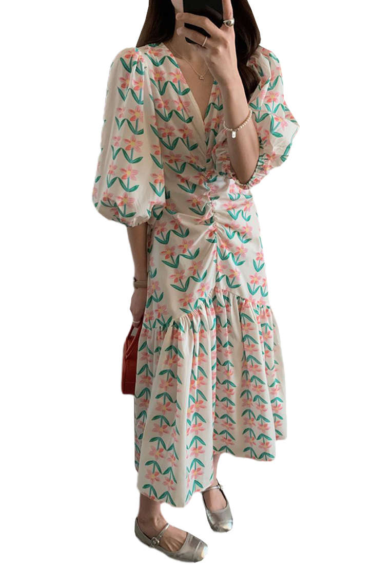 2024 New V-neck Style Printed Dress CA24041060MT