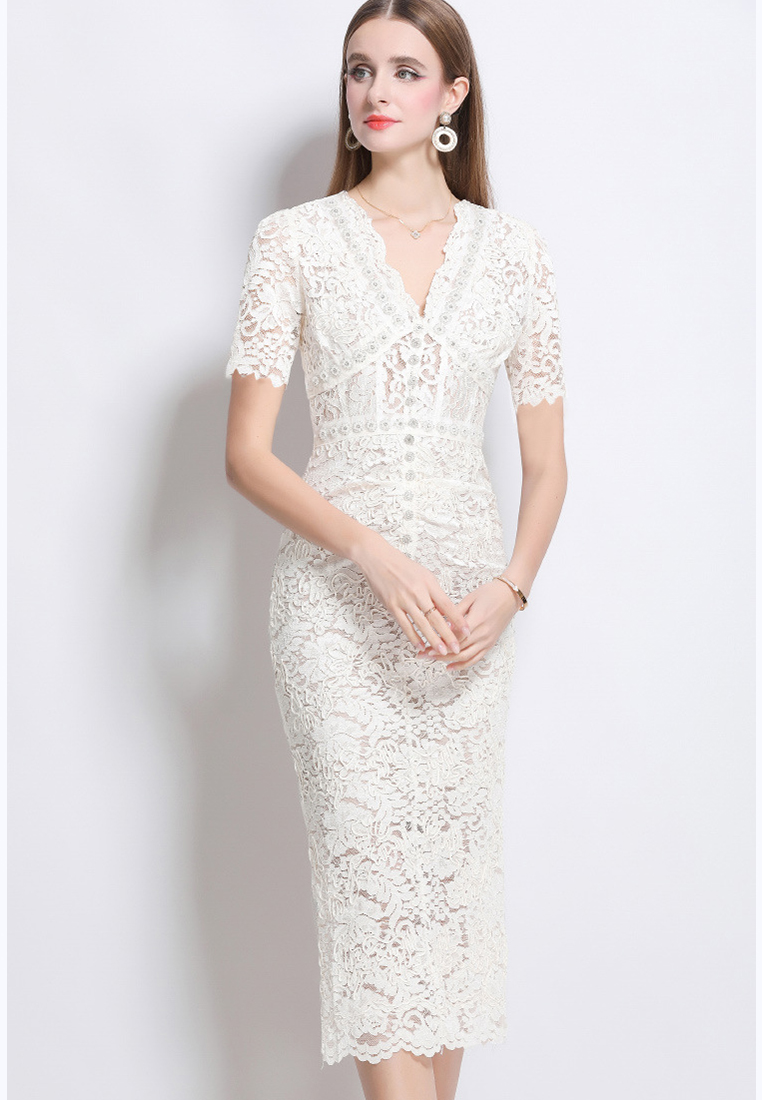 French retro palace style long lace dress CA225042260W