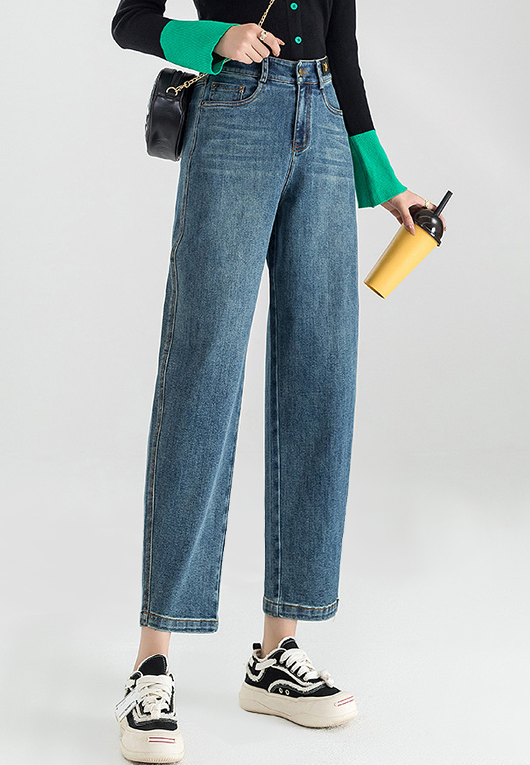 Retro versatile high waisted fashionable nine point jeans CA101960