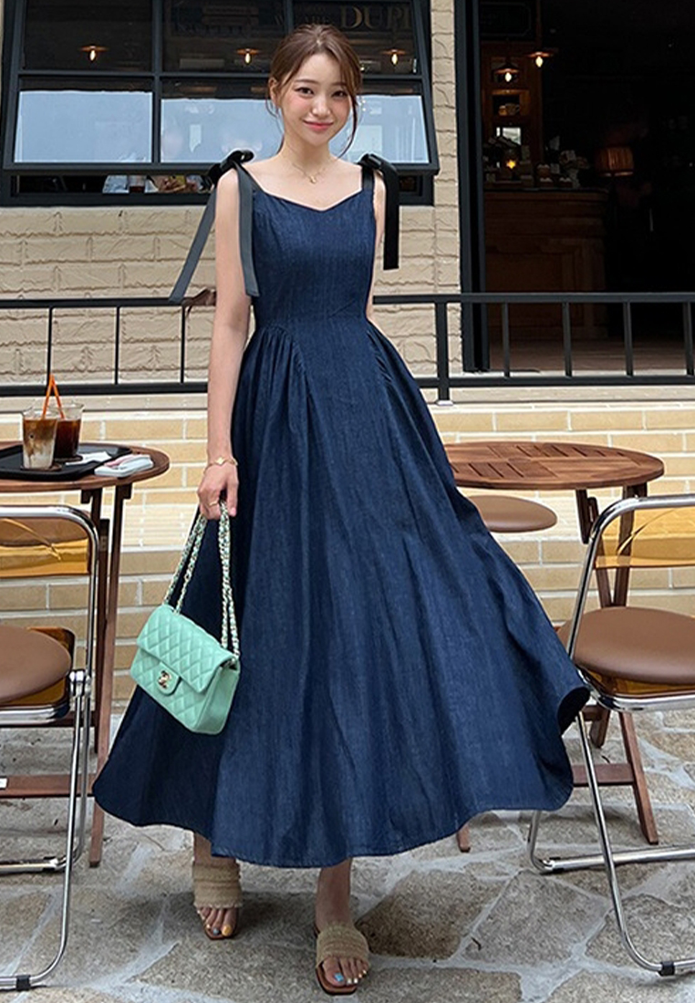 Temperament Versatile Lace-up Denim Dress CA25060360BL