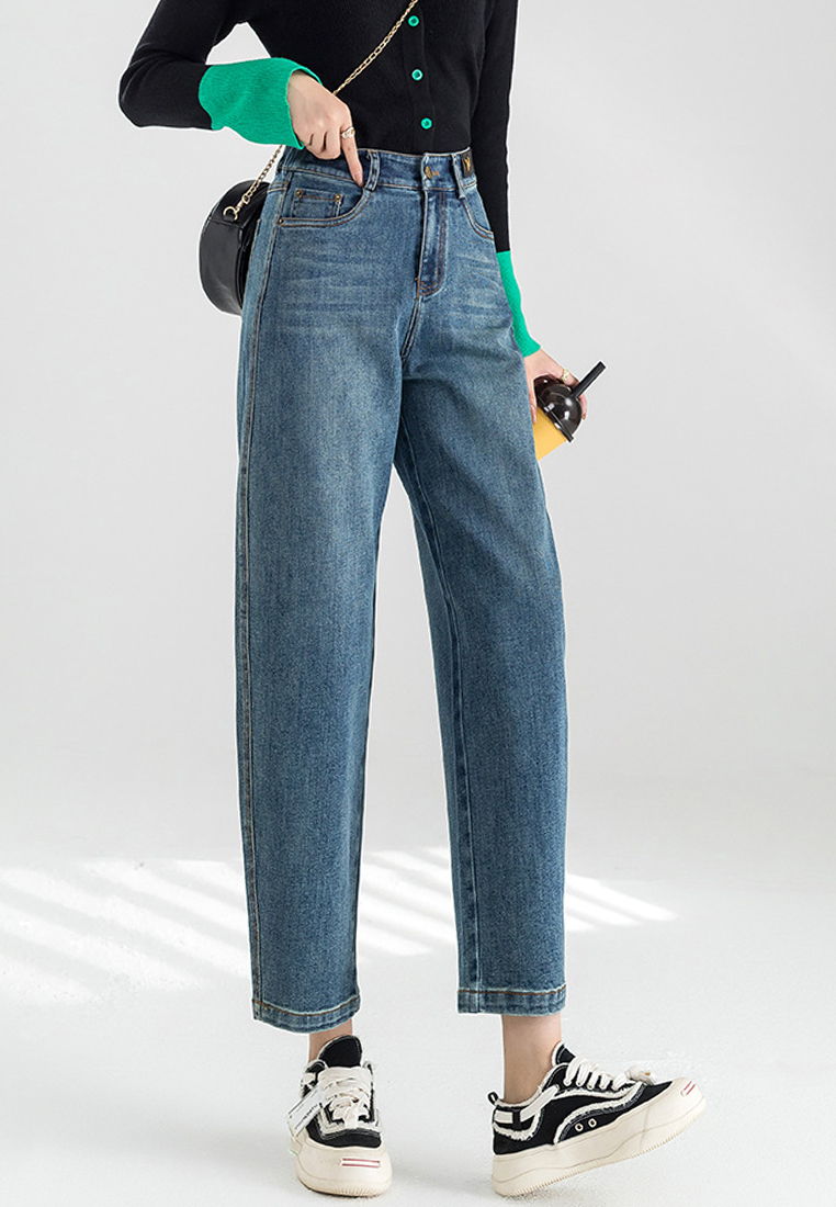 Retro versatile high waisted fashionable nine point jeans CA101960