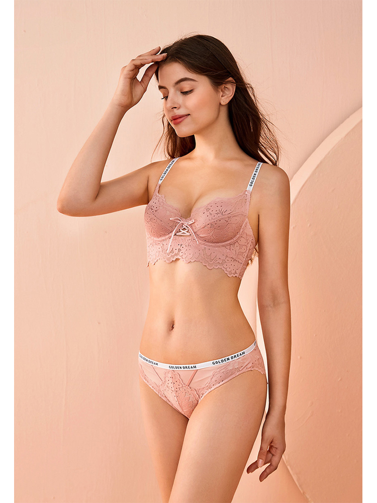 Sexy  lace fashion alphabet shoulder straps push-up shaping bra set CA23050460PI