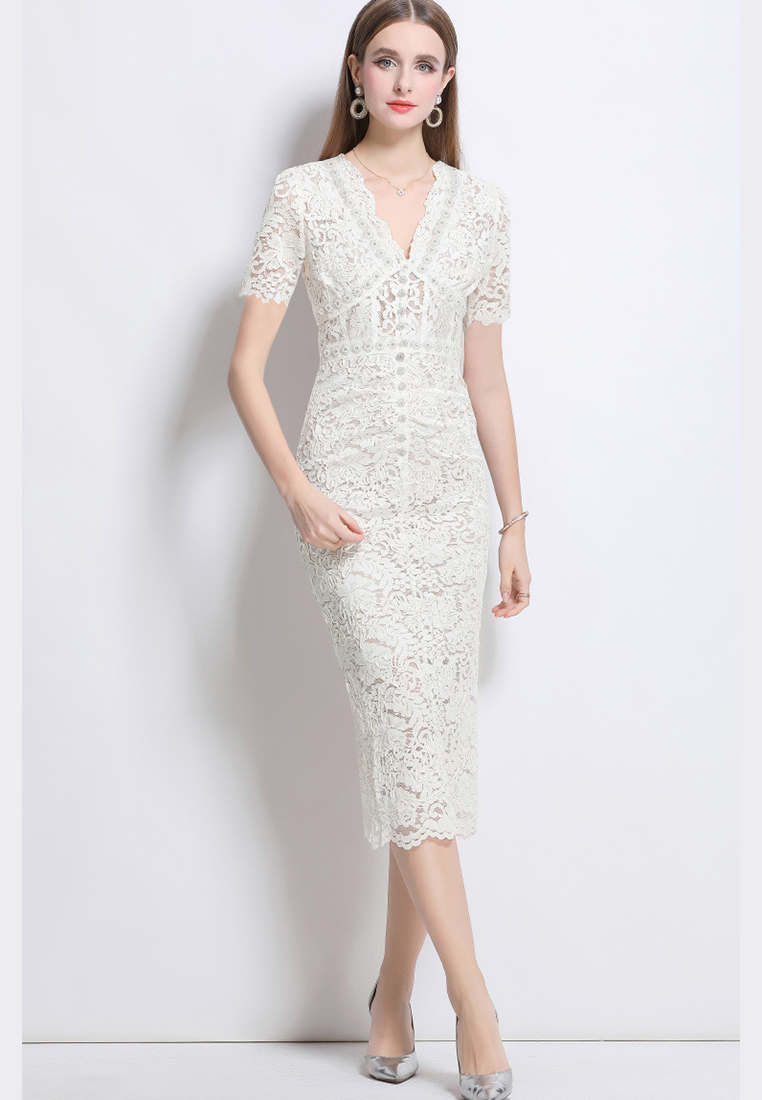 French retro palace style long lace dress CA225042260W