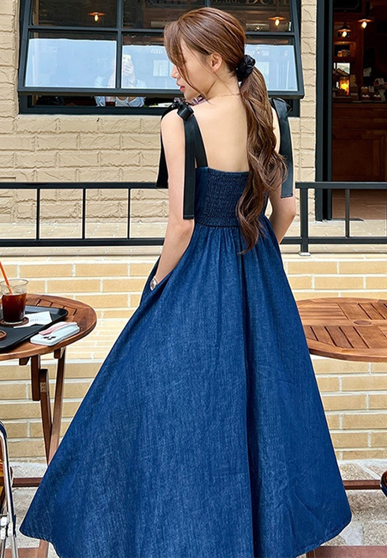 Temperament Versatile Lace-up Denim Dress CA25060360BL