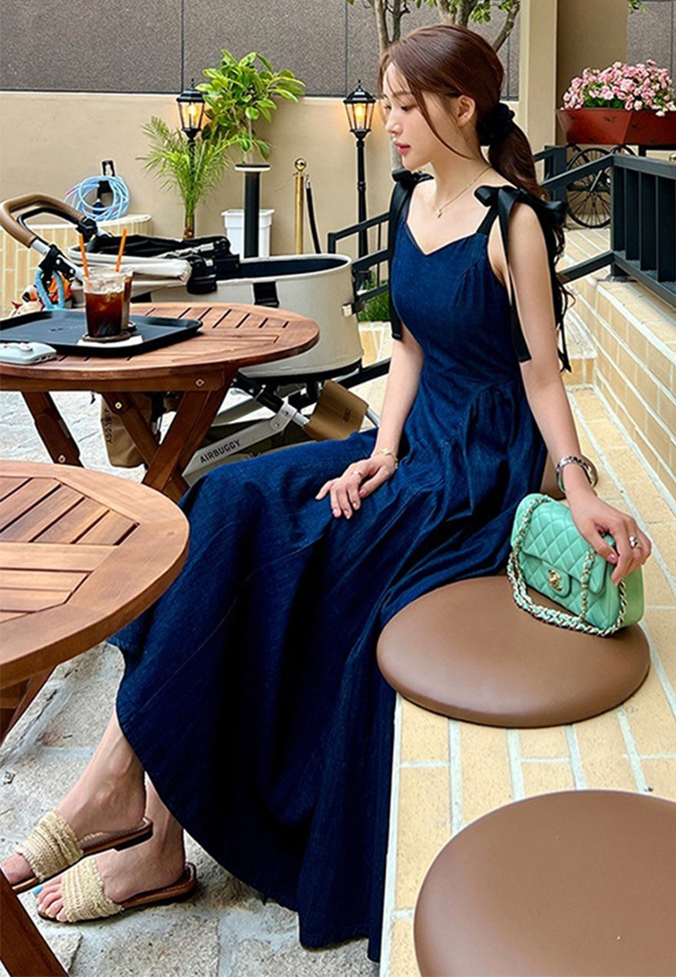 Temperament Versatile Lace-up Denim Dress CA25060360BL