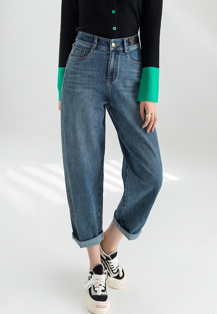 Retro versatile high waisted fashionable nine point jeans CA101960