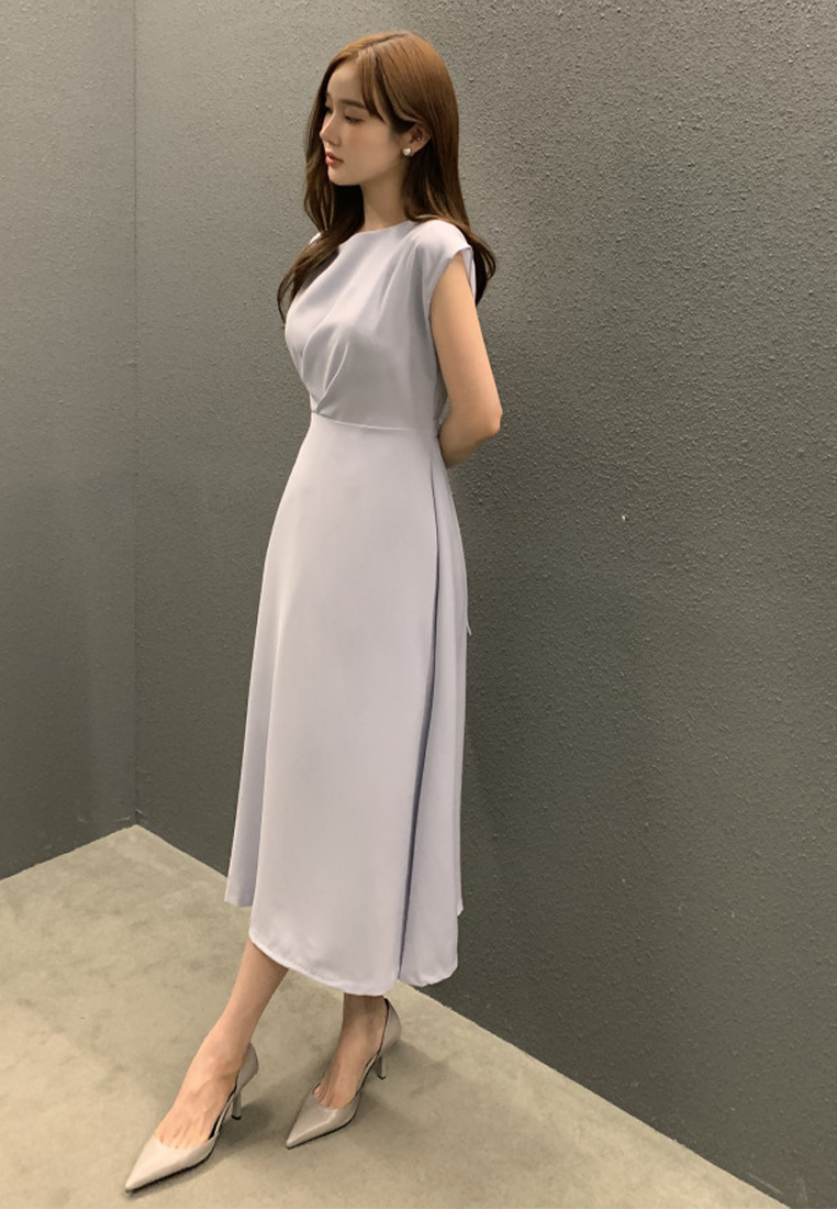 Korean elegant lace up waist cinching dress CA25032731BK