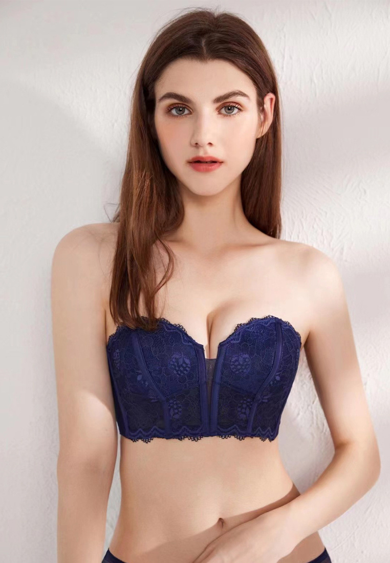 New lace tube top strapless sexy strapless small chest push-up bra set CA23050461BL-sunnydaysweety
