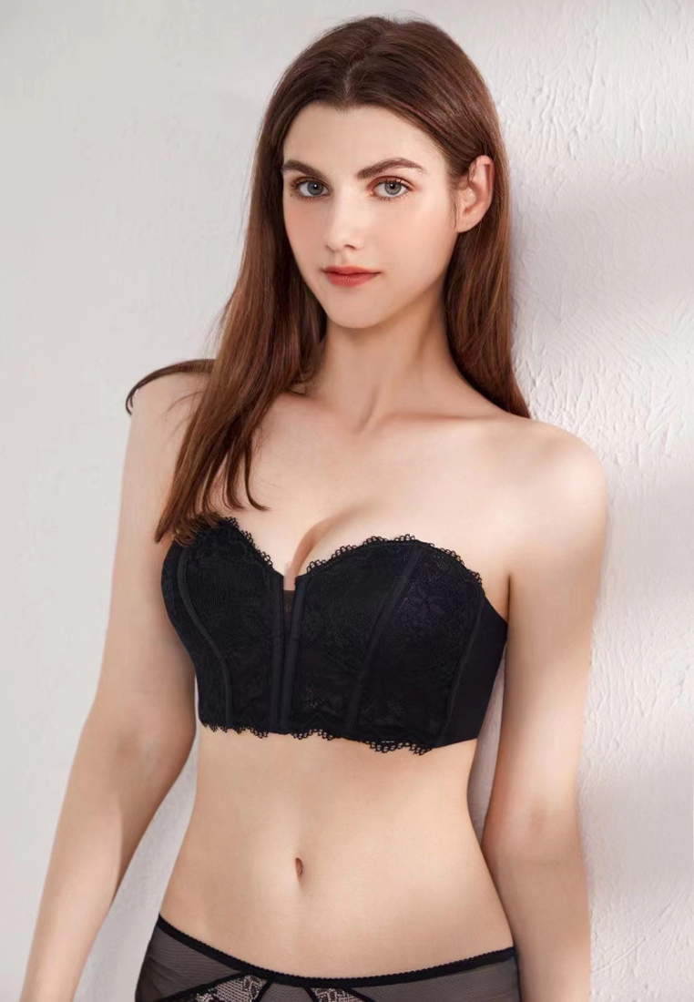 New lace tube top strapless sexy strapless small chest push-up bra set CA23050461BL-sunnydaysweety
