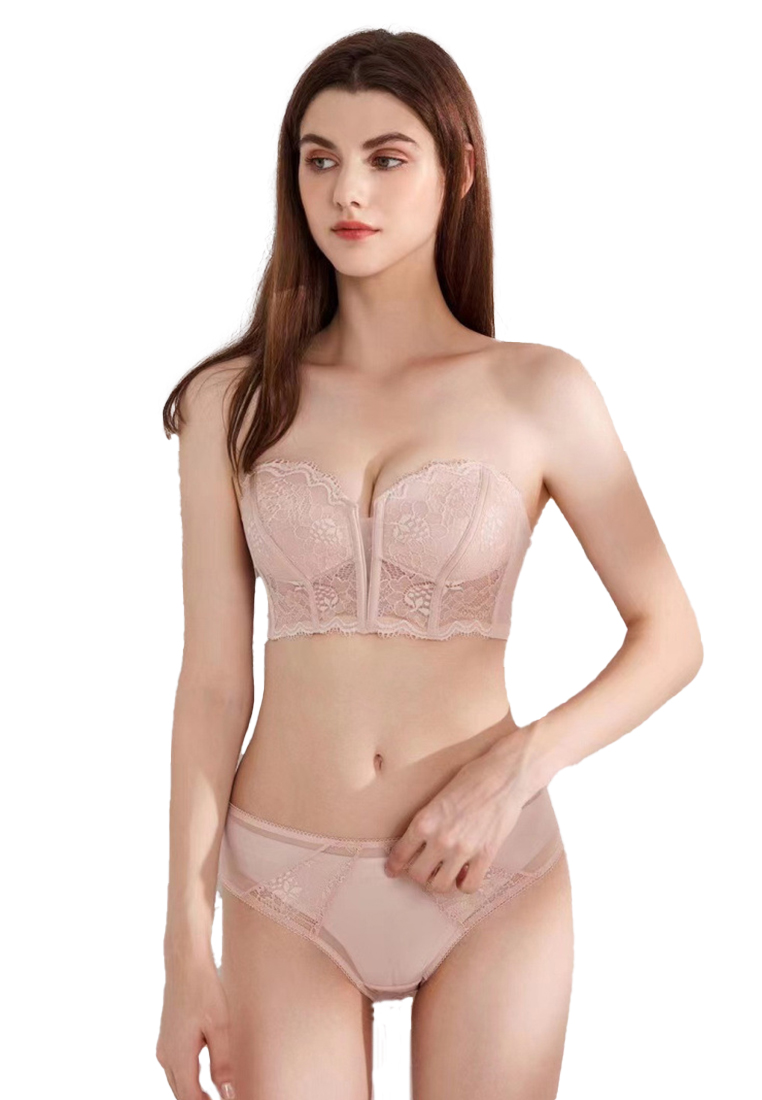 New lace tube top strapless sexy strapless small chest push-up bra set CA23050461BL-sunnydaysweety