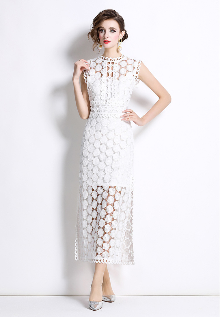 Summer new style water-soluble lace slim sleeveless dress CA225042261W