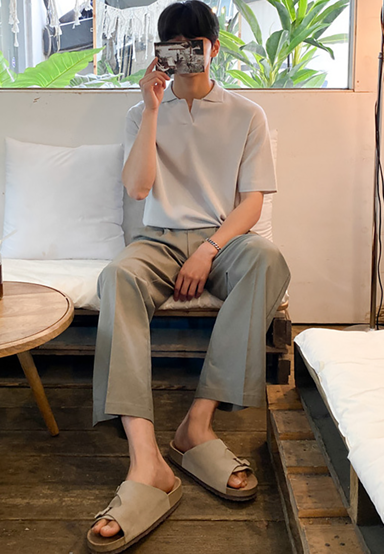 Men's Korean style lapel knitted POLO shirt CA25052361GY