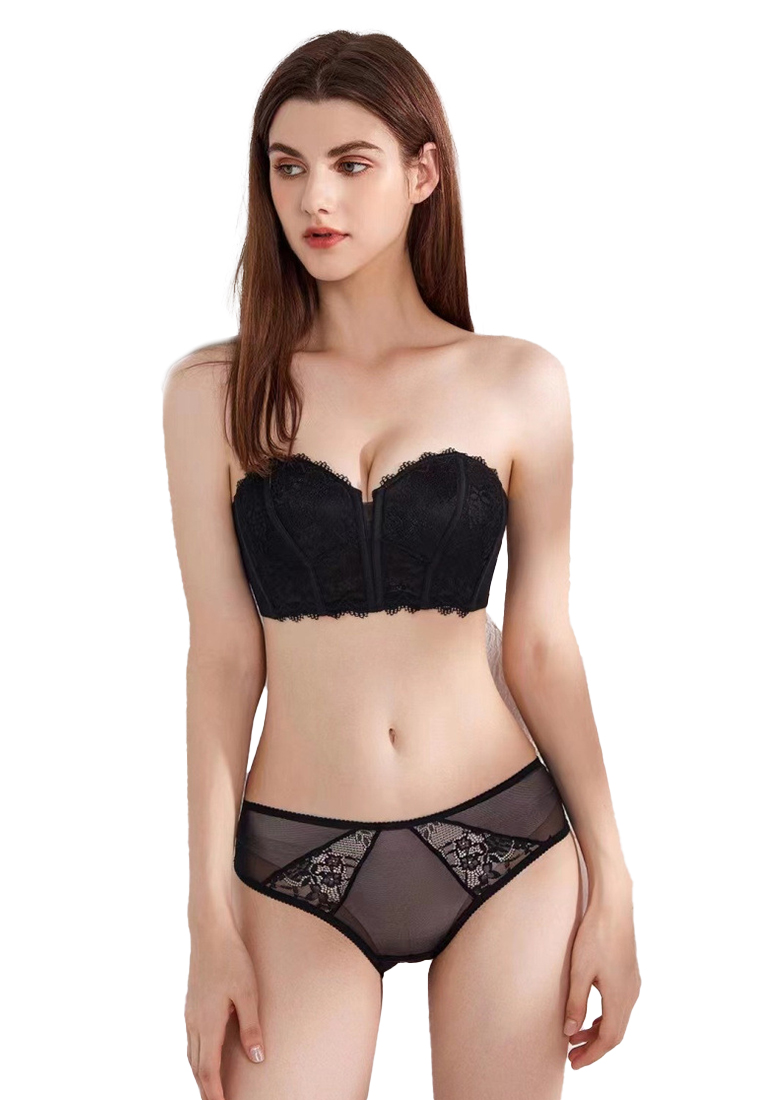 New lace tube top strapless sexy strapless small chest push-up bra set CA23050461BL-sunnydaysweety