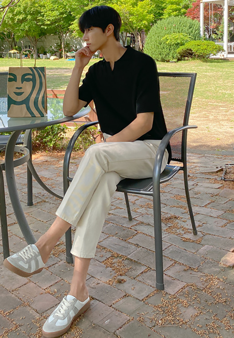 Men's Korean style lapel knitted POLO shirt CA25052361GY