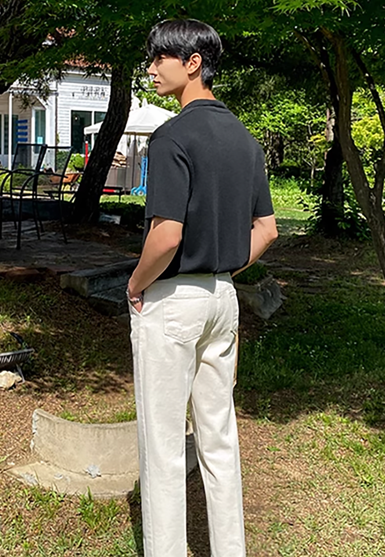 Men's Korean style lapel knitted POLO shirt CA25052361GY