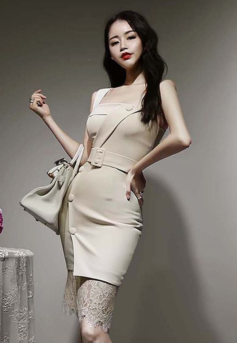 Sexy Sleeveless Sling Lace Splicing One-Piece Dress A23021433W-M