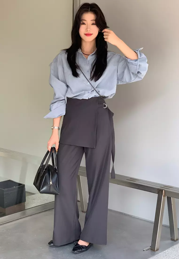 Fashionable solid color casual pants CA24092503BK