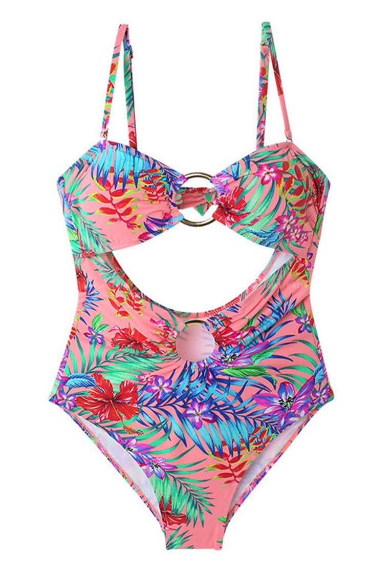 Sexy Print Sling Backless Hollow One Piece Swimsuit A22031724