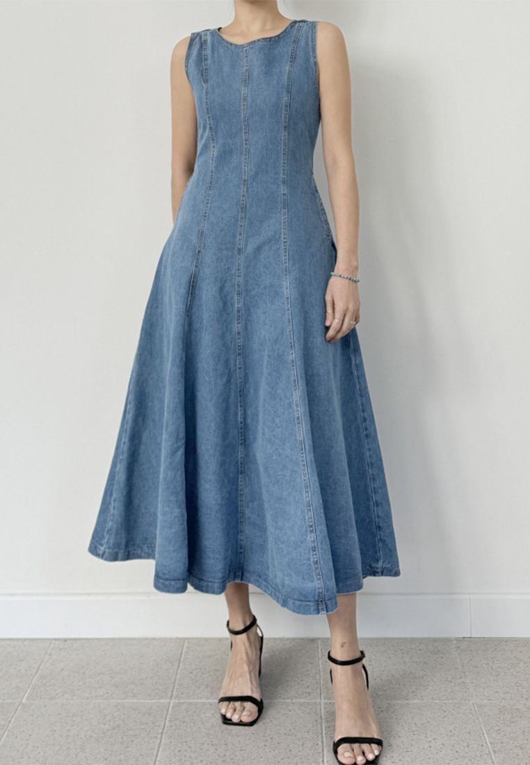 2024 temperament long patchwork sleeveless dress CA24041062BL