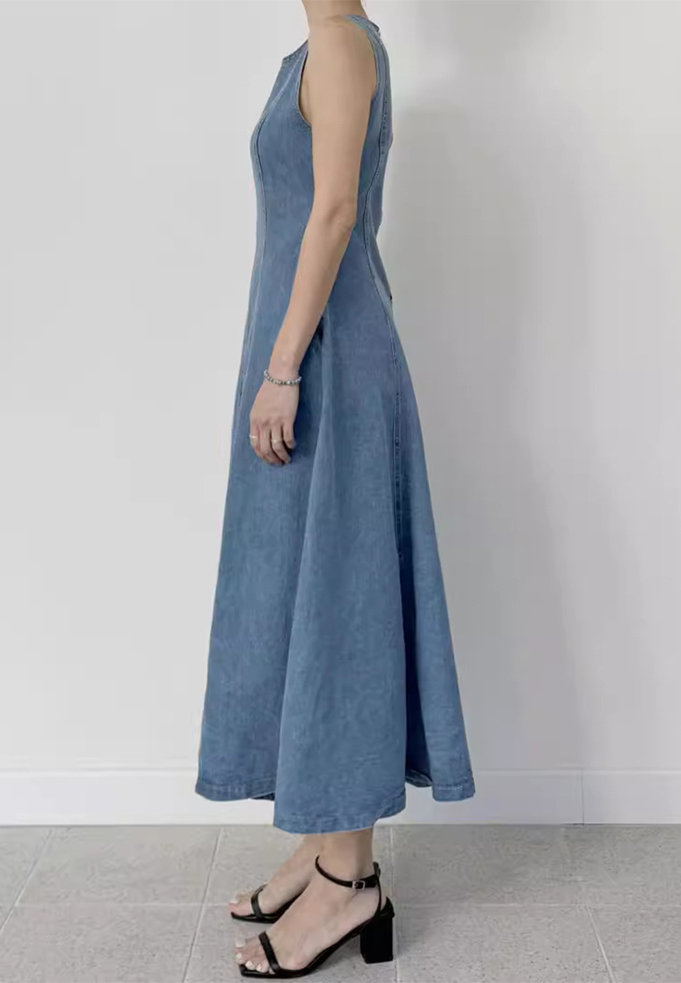 2024 temperament long patchwork sleeveless dress CA24041062BL