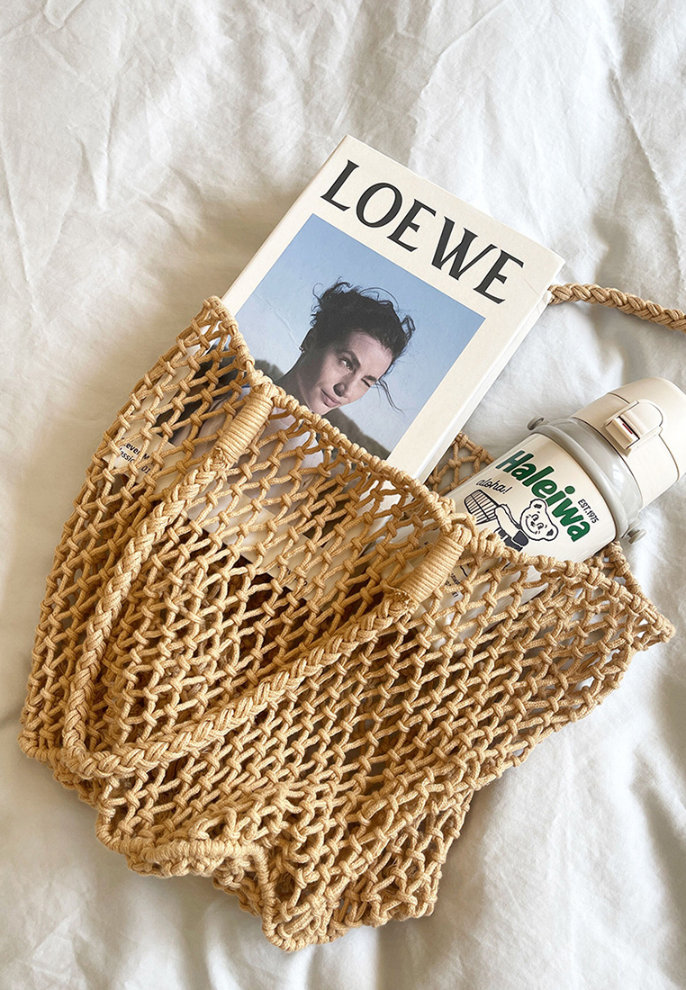 New chic single-shoulder vacation cotton rope woven hollow beach bag CA25061762BE