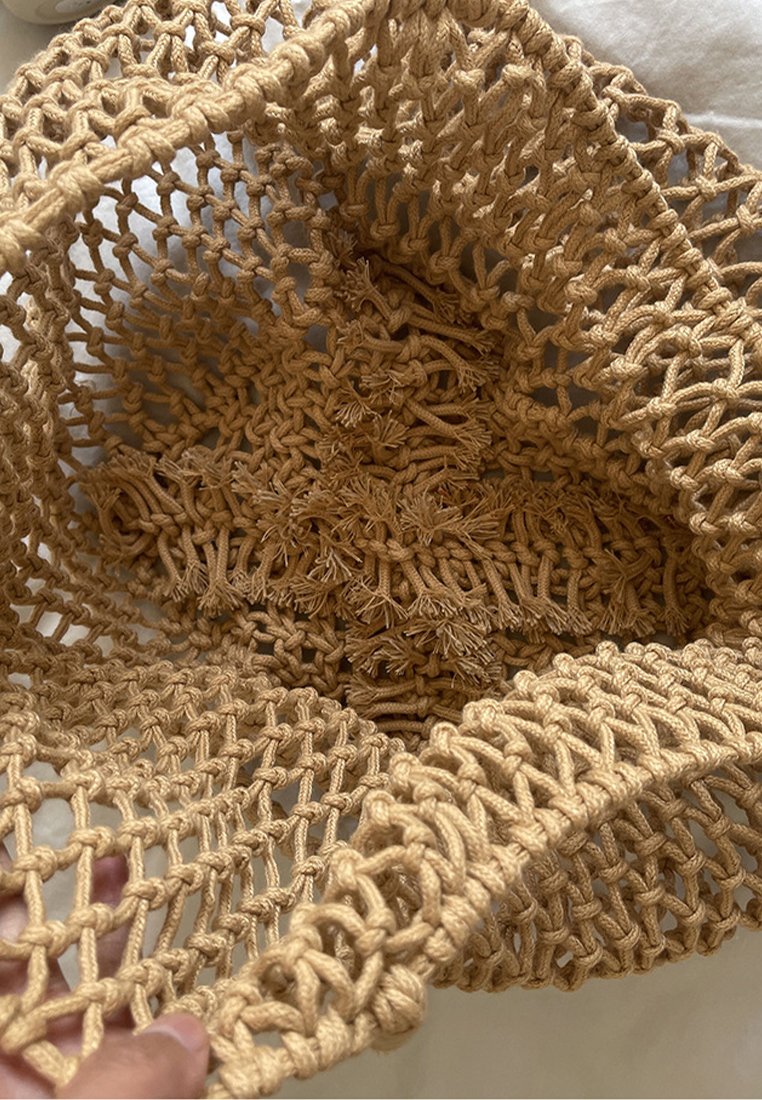 New chic single-shoulder vacation cotton rope woven hollow beach bag CA25061762BE