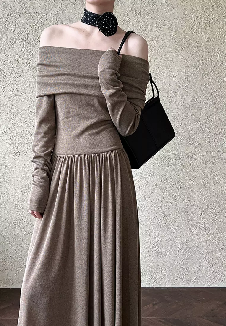 French style new off shoulder style waist cinching dress CA24092362BE