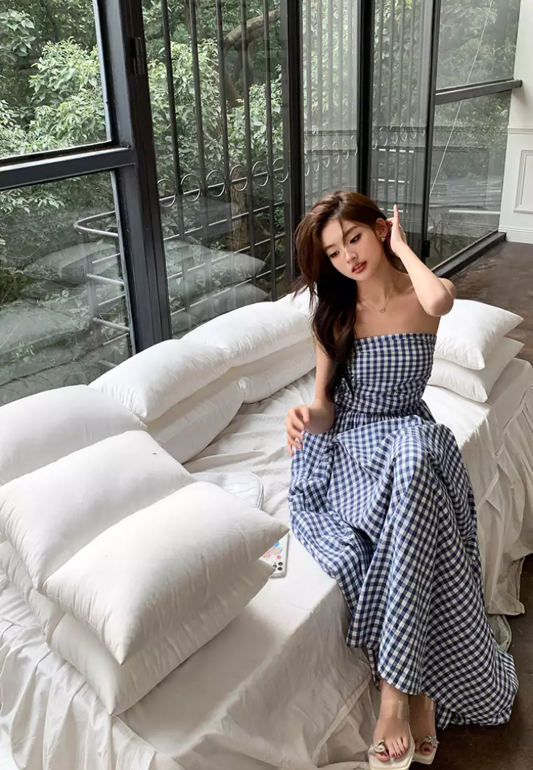 [Copy]2024 Summer New Strapless Fresh Plaid Dress K050904BK