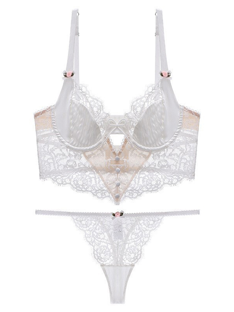 French Eyelash Lace Hollow Chest Strap Thin Section Push Up Shape Sexy Bra Set CA23050463W