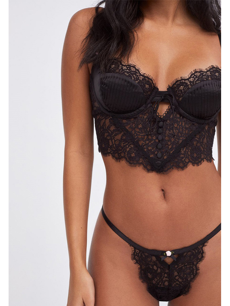 French Eyelash Lace Hollow Chest Strap Thin Section Push Up Shape Sexy Bra Set CA23050463W