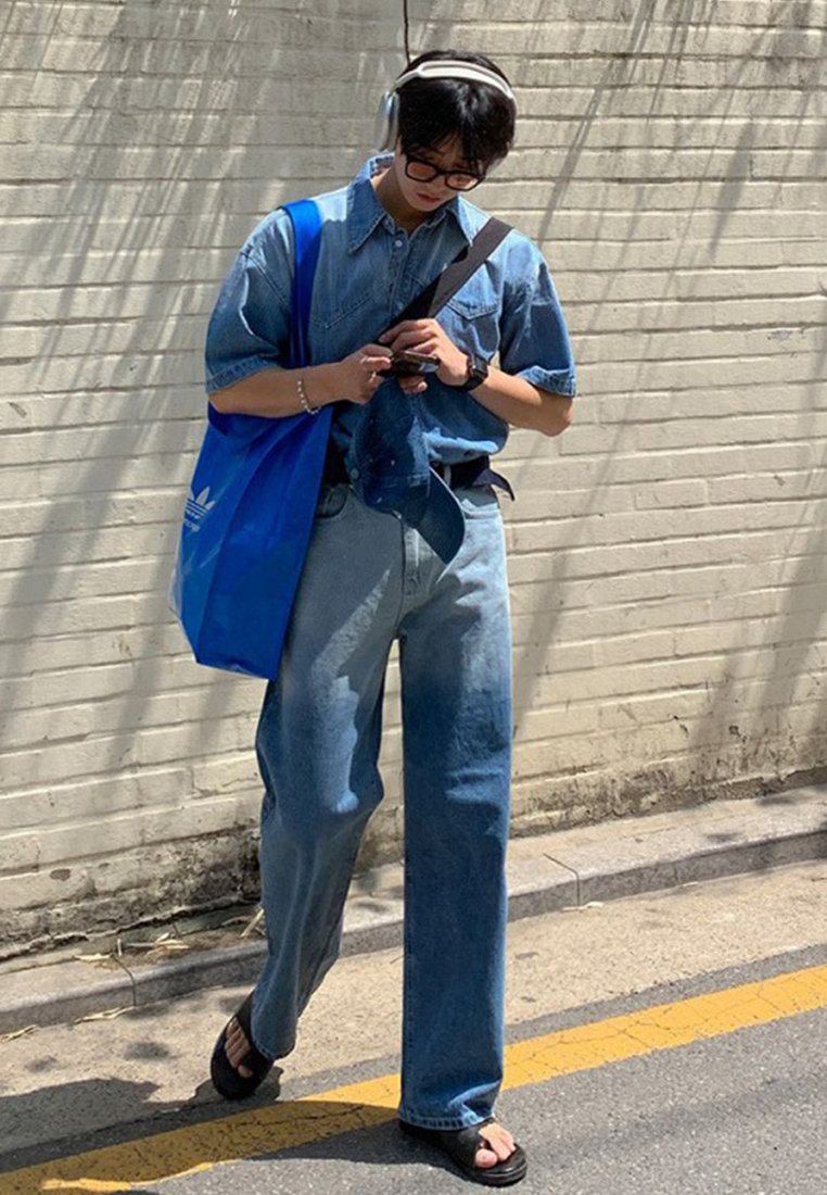 Men's summer short-sleeved denim shirt CA24051463