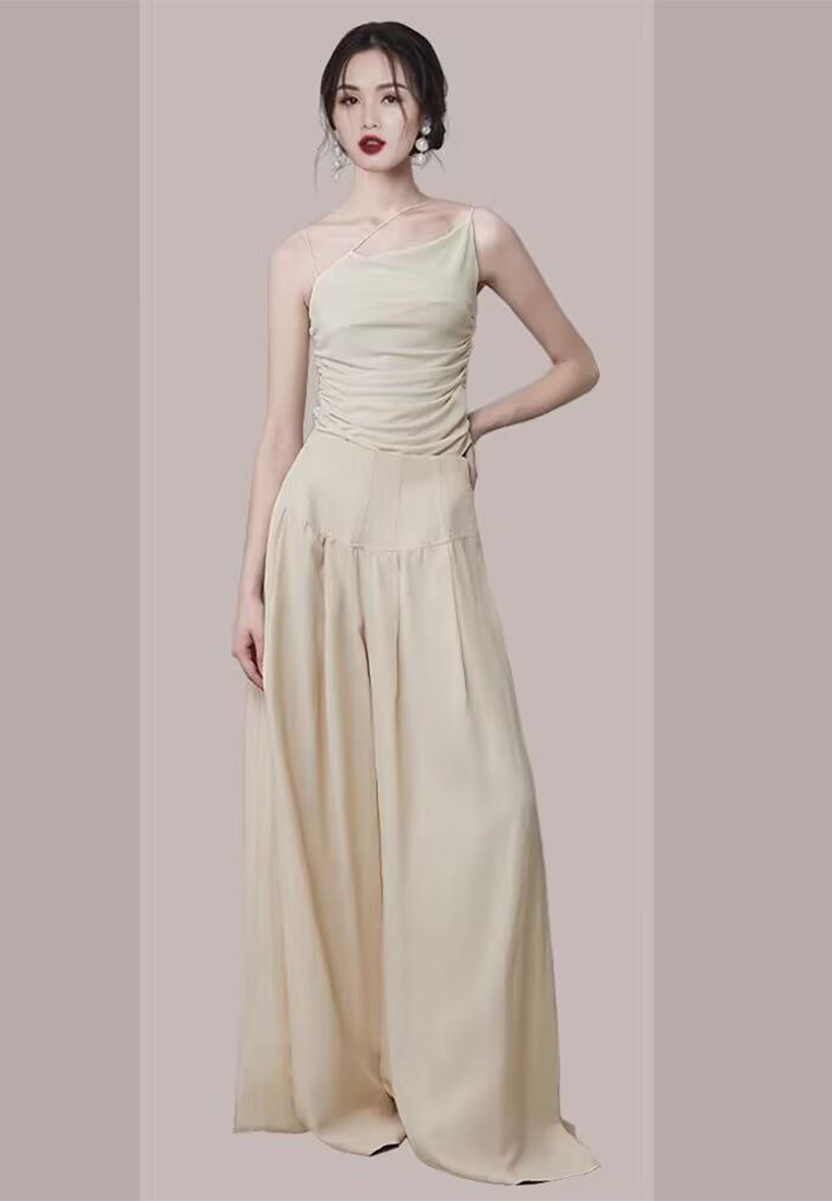Casual drape loose pleated wide leg pants suit CA100563