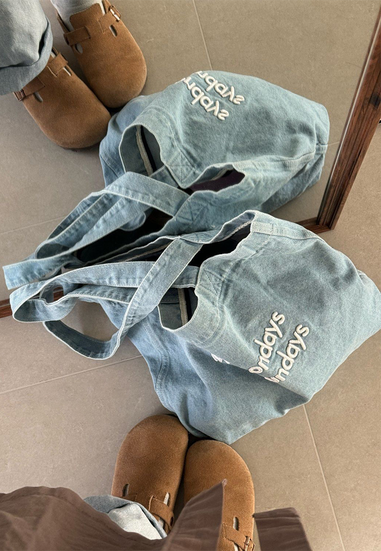 Vintage Commuter One-Shoulder Denim Tote Bag CA25061763BL