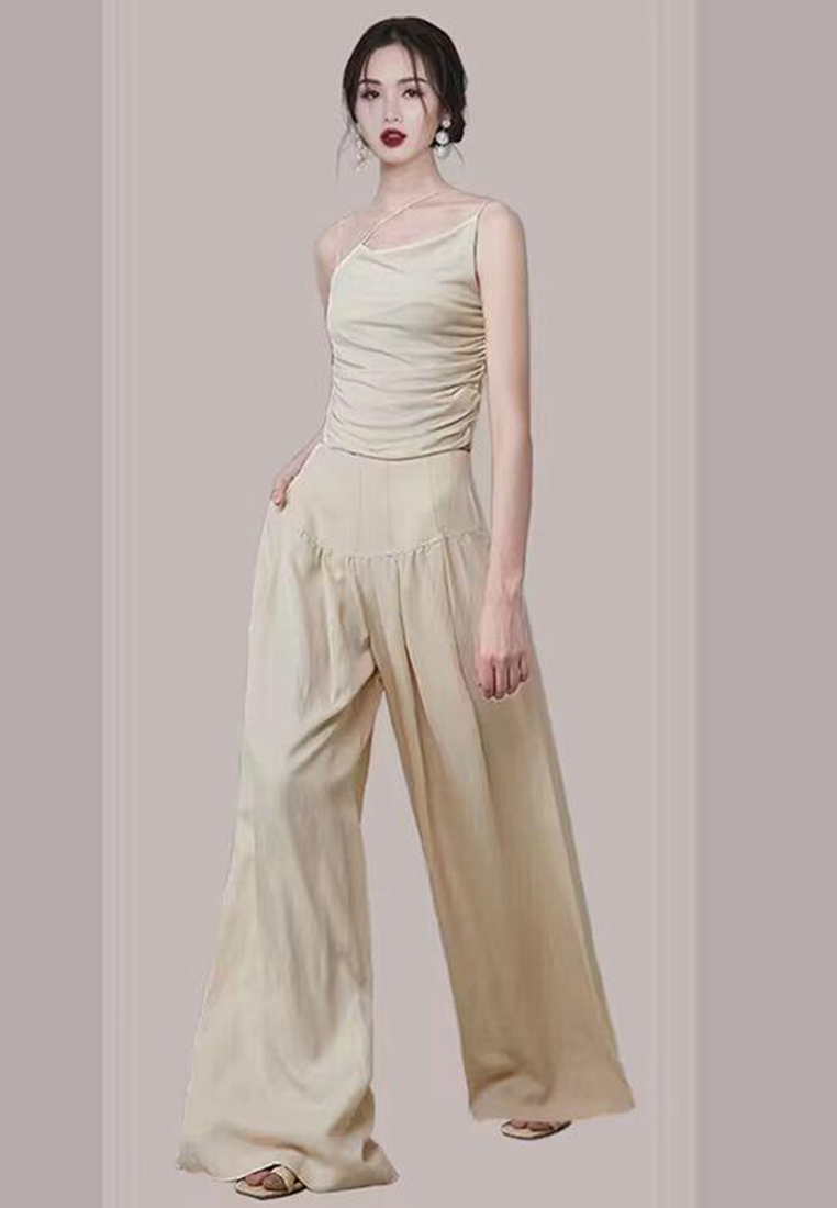 Casual drape loose pleated wide leg pants suit CA100563
