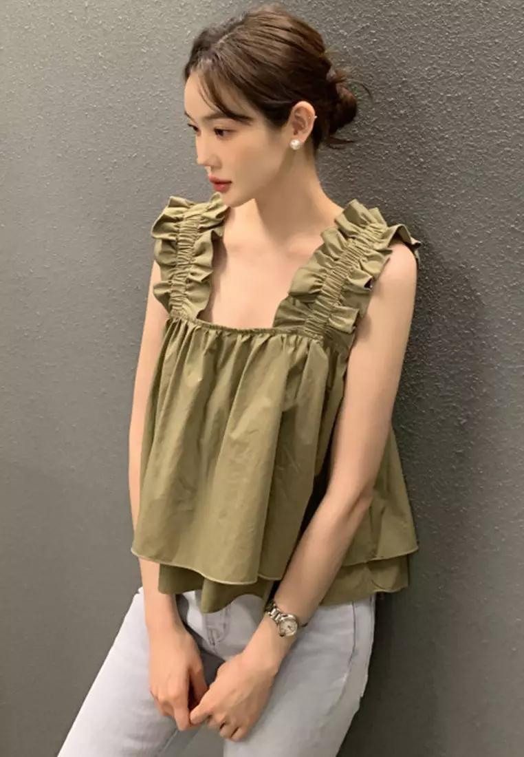 French style ruffled camisole top CA24092711W