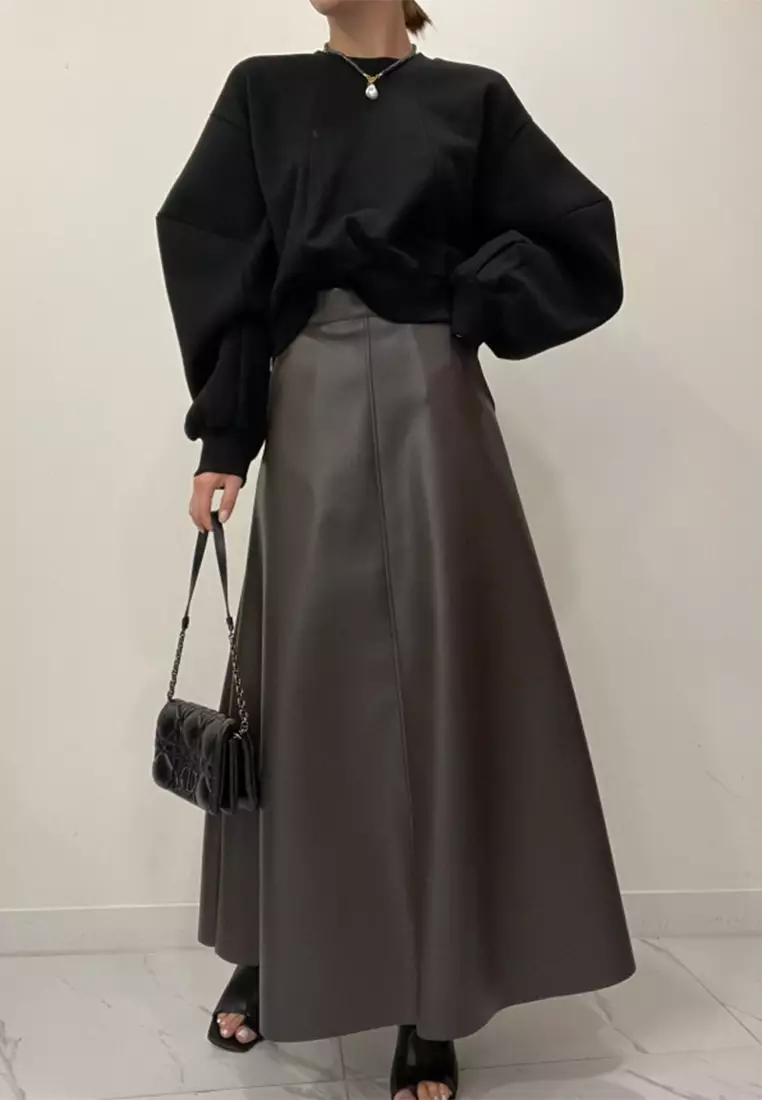 Korean autumn high-end versatile PU skirt CA24092721BK