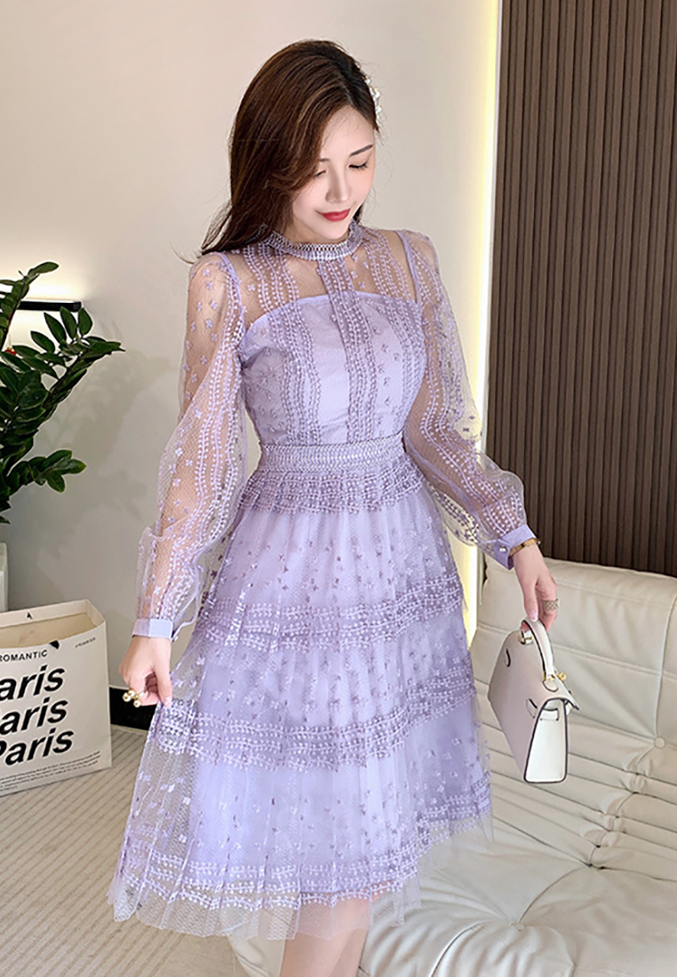 2025 New Purple Lace Mesh Dress CA25031209PU