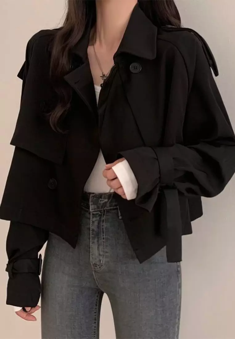 Retro style short windbreaker jacket CA24092730BK