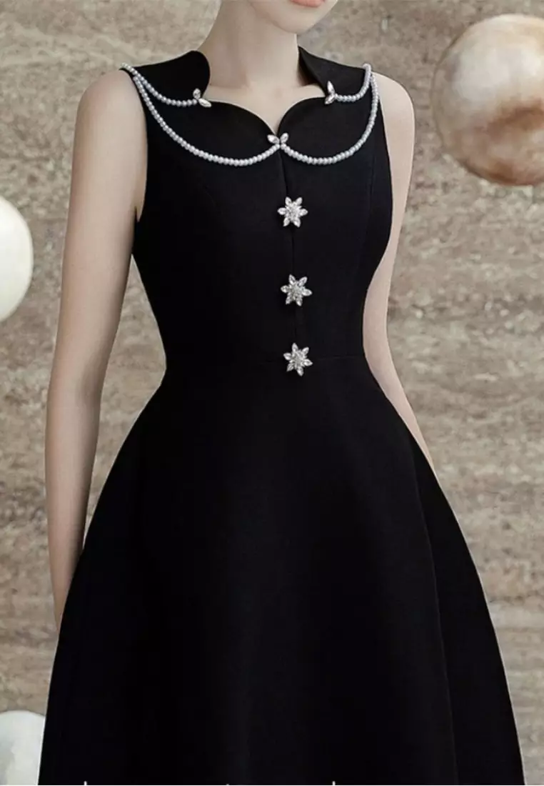 French style light luxury elegant solid color dress CA24102513BK