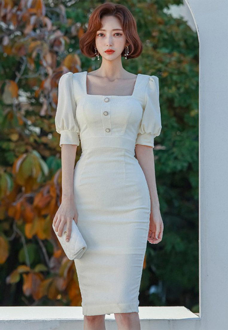 2023 New Fashionable Elegant Noble Bubble Sleeve Slit Dress CA061364