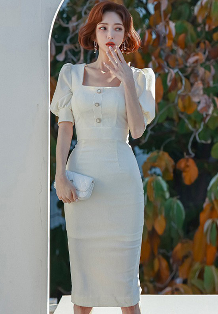 2023 New Fashionable Elegant Noble Bubble Sleeve Slit Dress CA061364