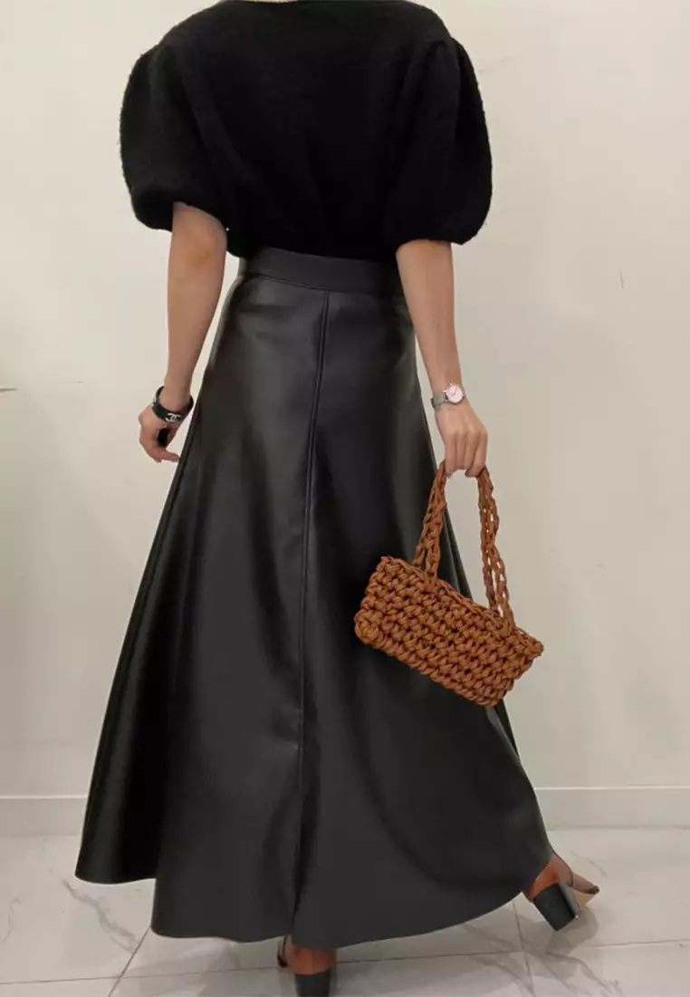 Korean autumn high-end versatile PU skirt CA24092721BK