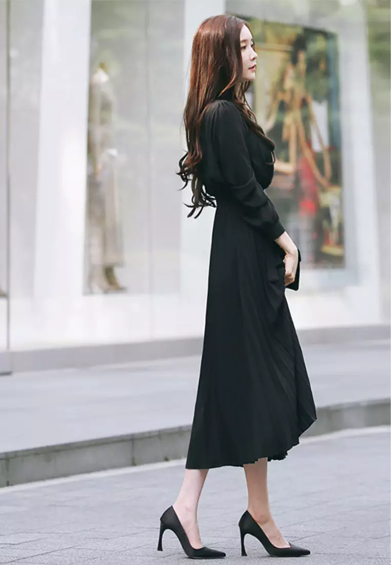 Chiffon long sleeved pleated dress CA24092744BW