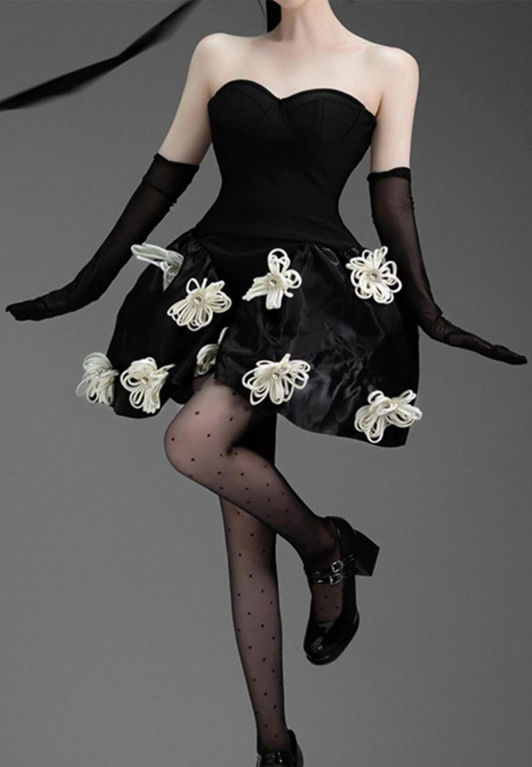 French 3D Flower Strapless Slim-Fit Puff Princess Gown CA25112501BK