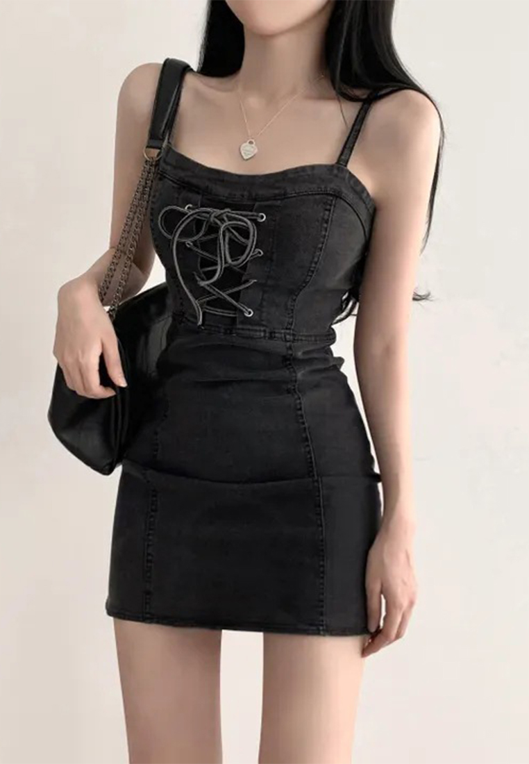 Versatile and sexy waist cinching suspender dress CA25032757BL