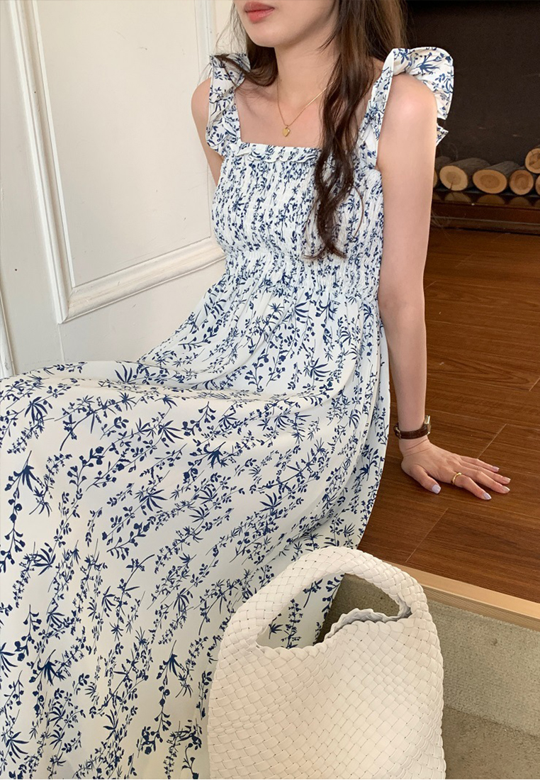 Square collar floral suspender dress CA25032758MT