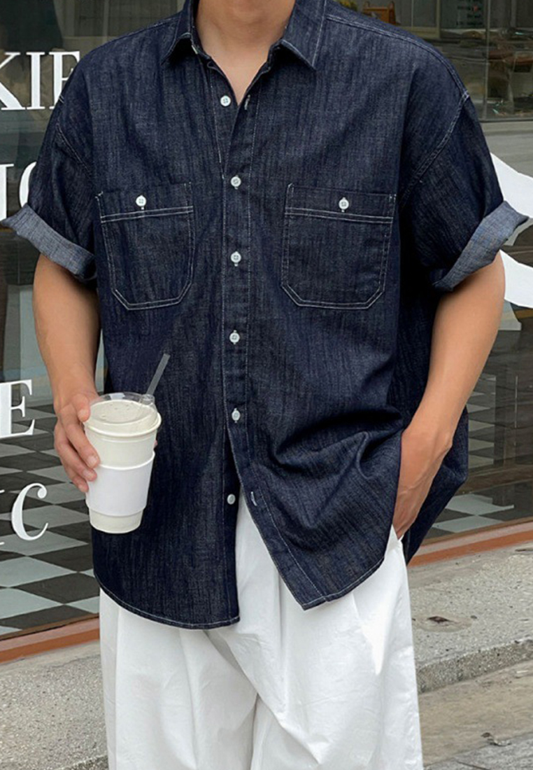 Men's summer versatile lapel shirt CA24051465BL